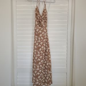 Lulus Picturesque Moments Brown Floral Print Strappy Maxi Dress